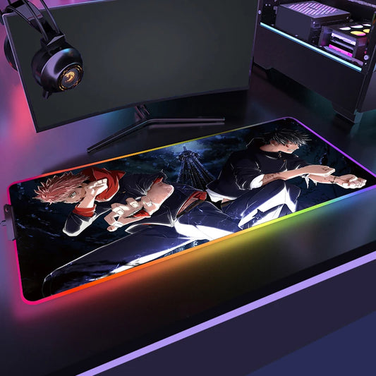 Tapis de souris rectangulaire Jujutsu Kaisen avec bordure RGB lumineuse