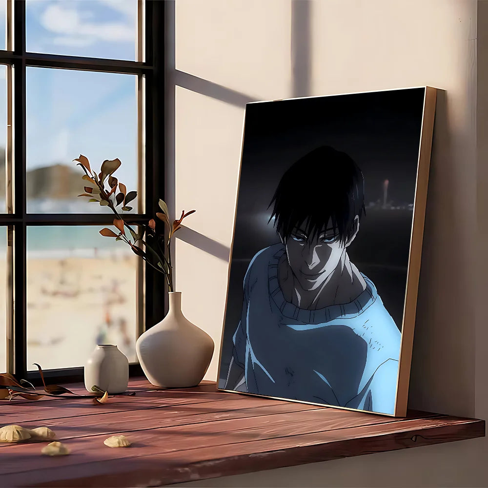 Poster Jujutsu Kaisen Toji Nuit Sombre : affiche Toji à la chevelure sombre, fond sombre bleu, personnage en buste.