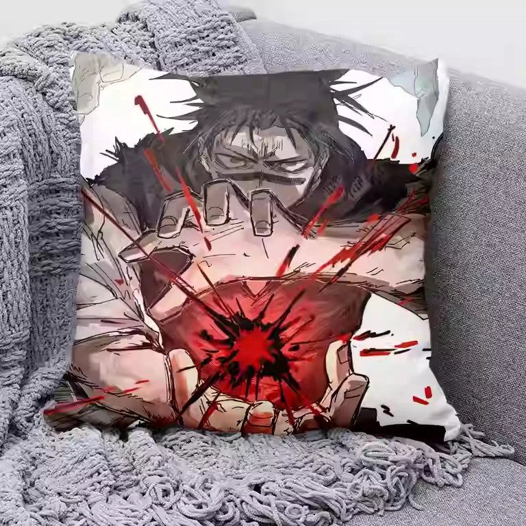 Housse de coussin Jujutsu Kaisen Toji, illustration animée avec cicatrice sanglante rouge