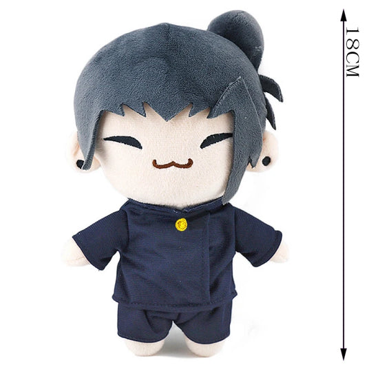 Peluche de pie de 18 cm, atuendo azul oscuro, pelo gris, rostro bordado.