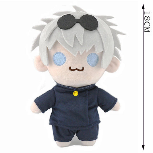 Peluche de 18 cm de Gojo con pelo blanco, gafas redondas negras, atuendo azul marino