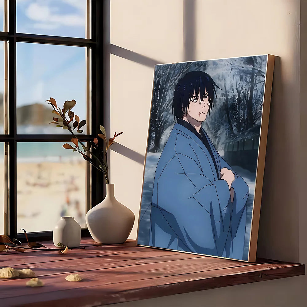 Poster Jujutsu Kaisen Toji Manteau Bleu : affiche avec personnage anime en manteau bleu, tenue de face