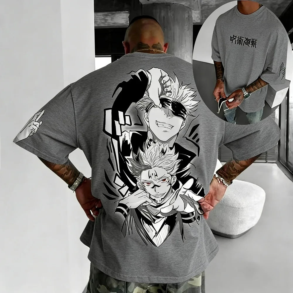 T-shirt oversize gris anthracite avec grand motif noir, vue de dos