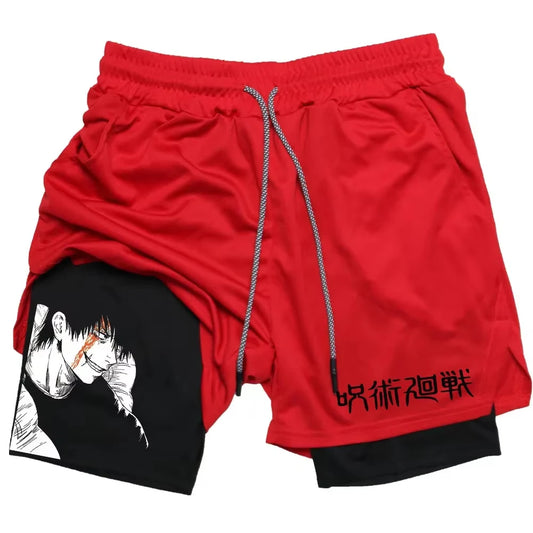Pantalón corto rojo con cordón de ajuste y estampado manga en la pierna.