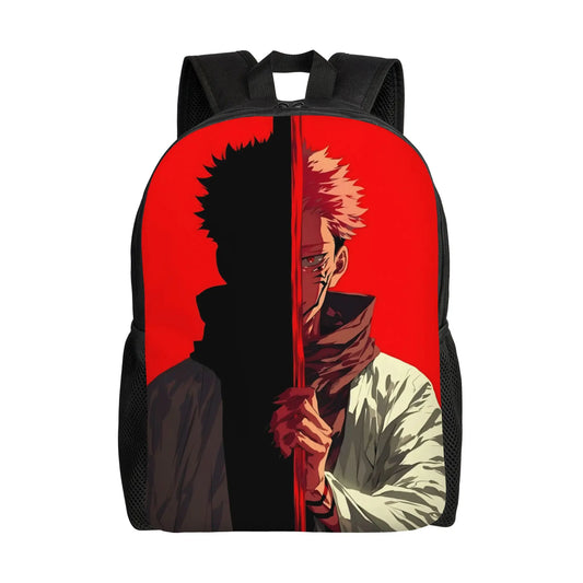 Sac à dos rouge et noir avec grande impression graphique et bretelles réglables