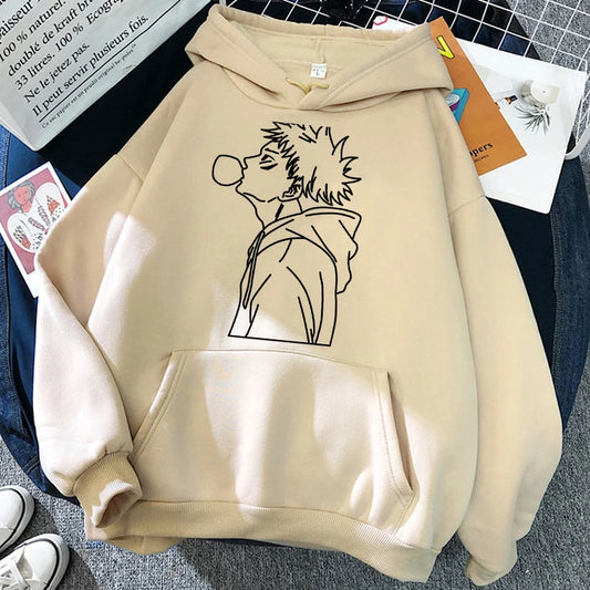 Hoodie beige à capuche, imprimé noir au centre