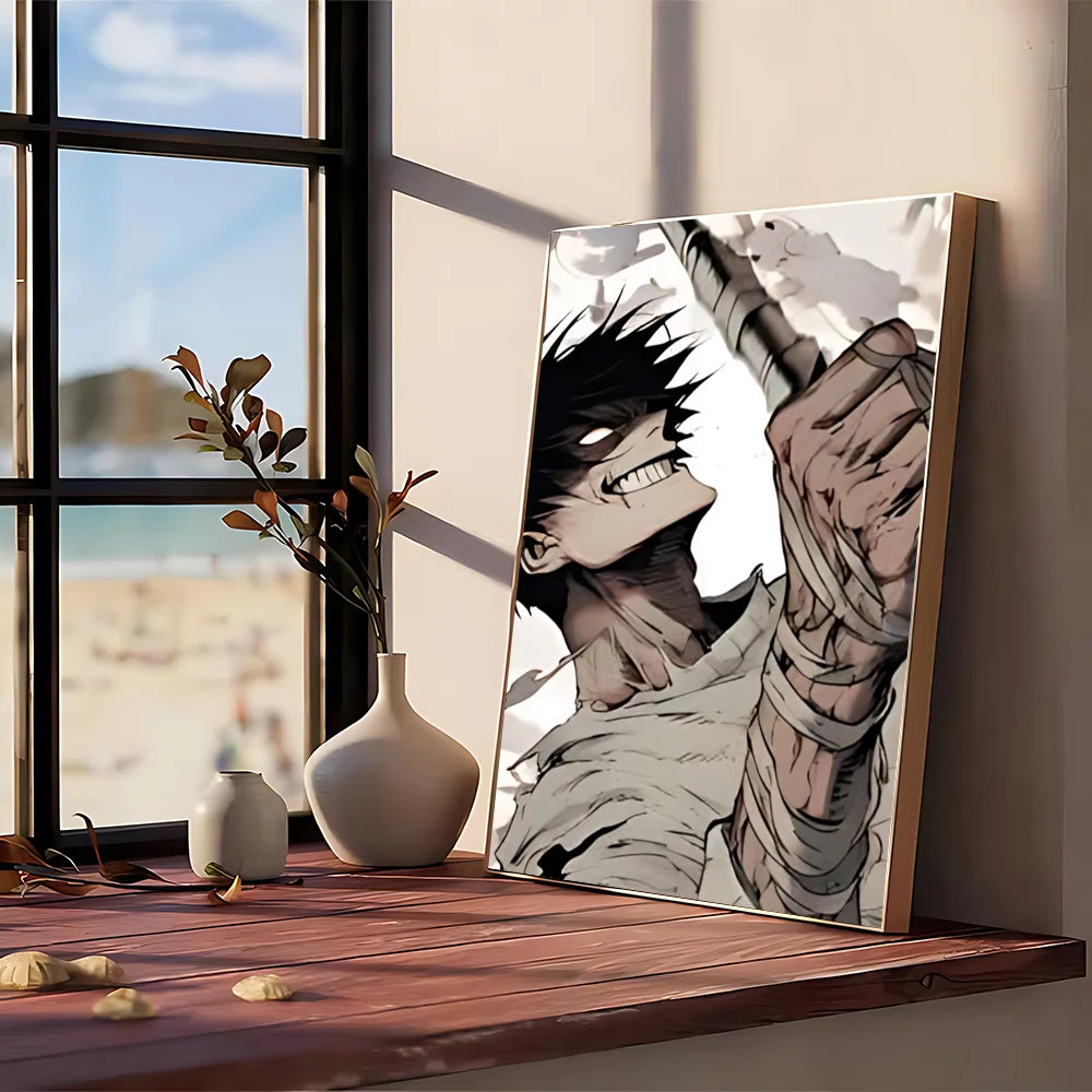 Poster Jujutsu Kaisen Toji Bandages Manga : affiche Toji bandages, personnage en bandages gris, dessin manga, format encadré