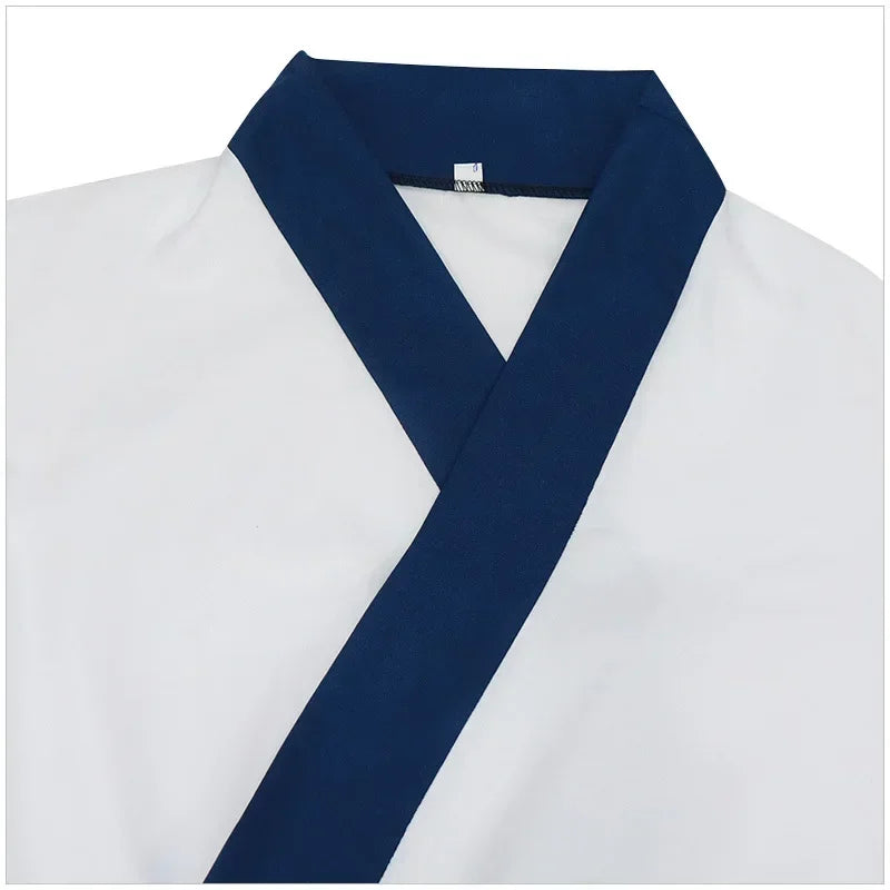 Col bleu marine en V sur kimono cosplay blanc