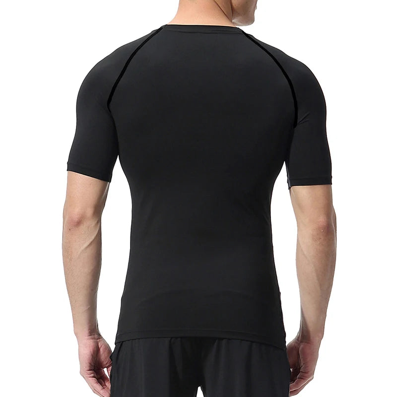 T-shirt compressif noir manches courtes, dos uni.