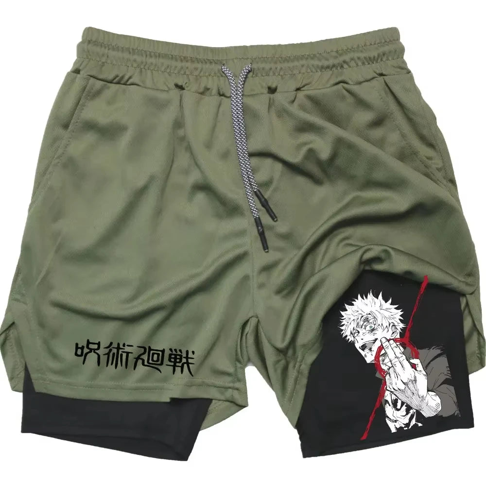 Short Jujutsu Kaisen Gojo Regard Trait Rouge - coloris Kaki