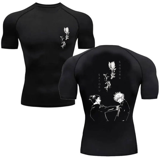 T-shirt compressions noire à manches courtes, motif graphique blanc au dos et au devant.