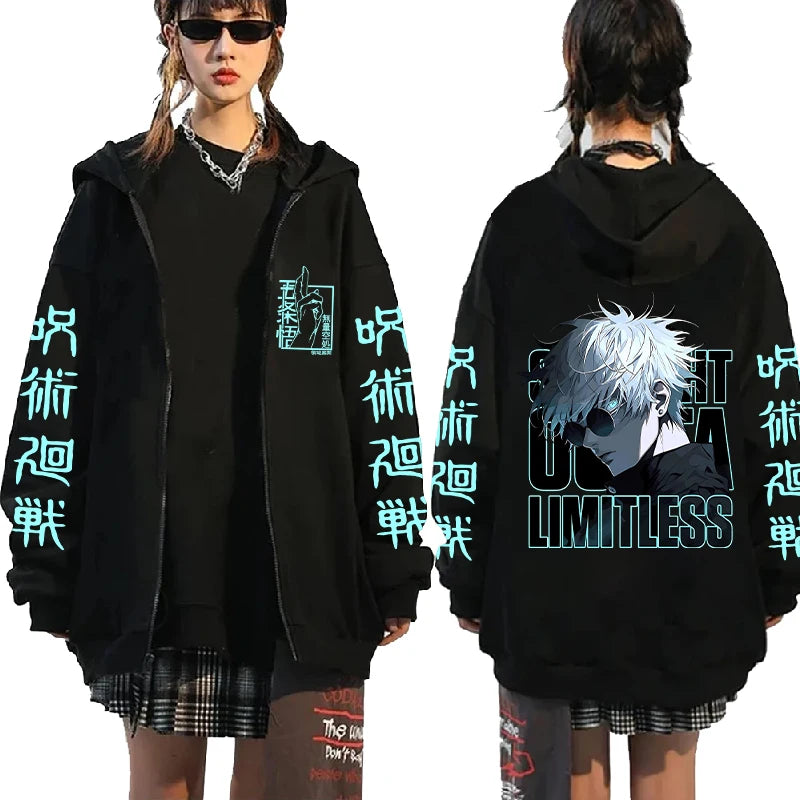 Veste à capuche zippée noire, « Limitless » et graphismes turquoise sur devant et manches