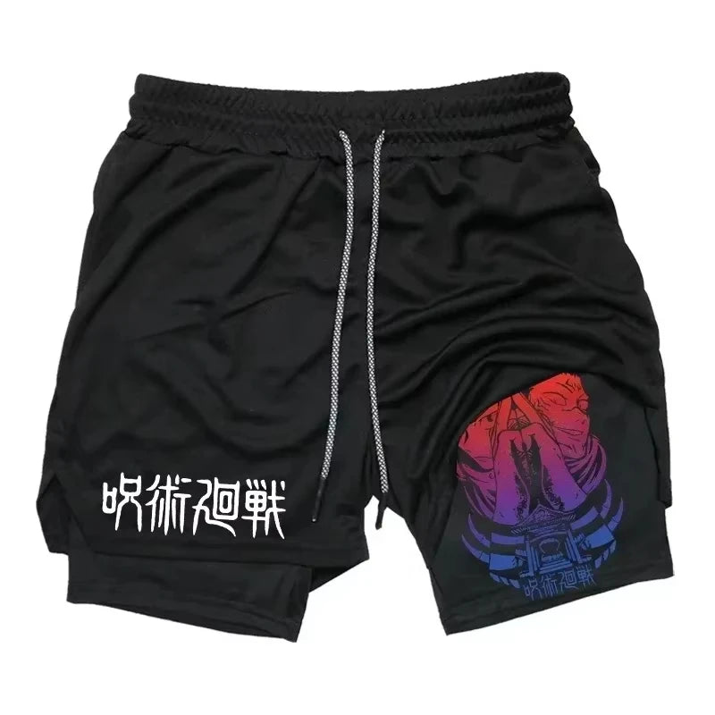 Short noir avec imprimé personnage multicolore et cordon de serrage, poche côté
