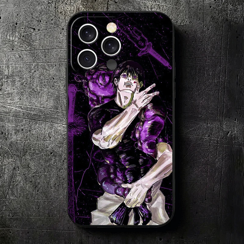 Coque iPhone noire avec illustration violette de Toji