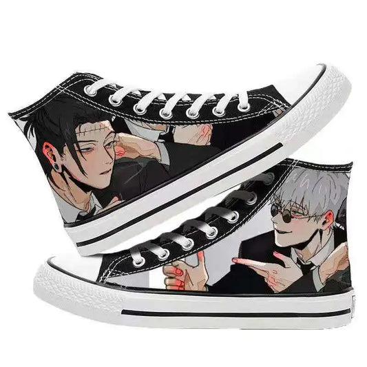 Chaussures montantes à lacets noir et blanc, imprimé manga Kenjaku