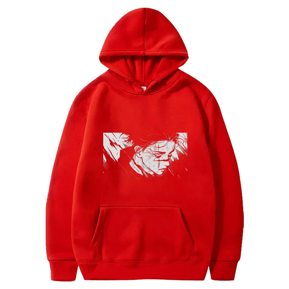 Sweat à capuche rouge Jujutsu Kaisen Choso, portrait imprimé devant, poche kangourou.