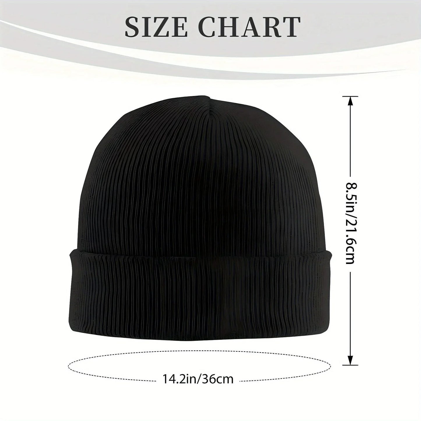 Bonnet en maille noire, tour 36 cm, hauteur env. 8,5 à 12,1 cm