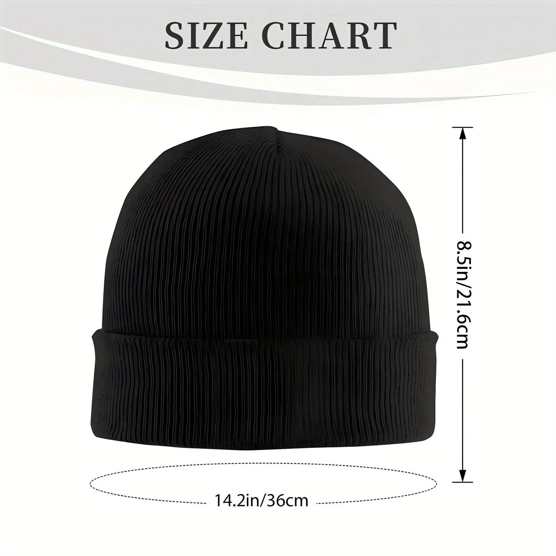 Bonnet en maille noire, tour 36 cm, hauteur env. 8,5 à 12,1 cm