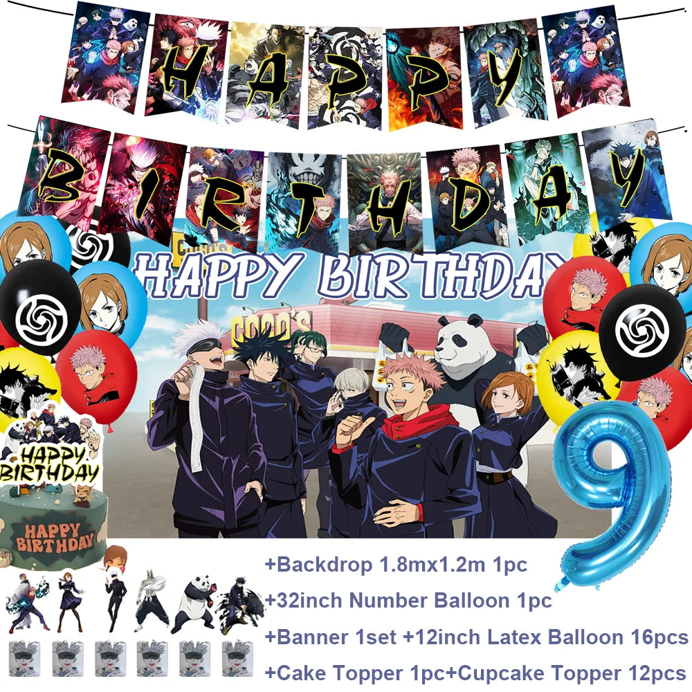 Kit de décoration d’anniversaire avec ballons et banderole, ballon chiffre 9 bleu