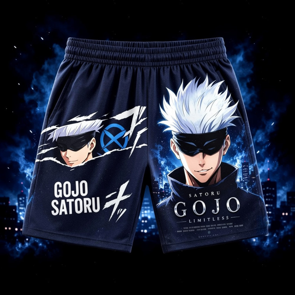 Short sombre à impression Satoru et logo, coupe courte