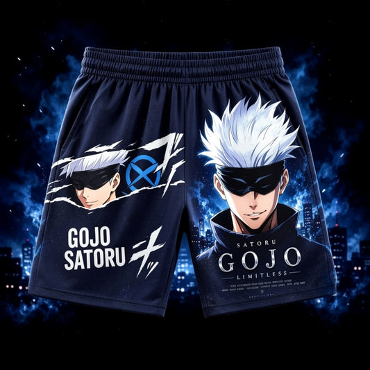 Short sombre à impression Satoru et logo, coupe courte