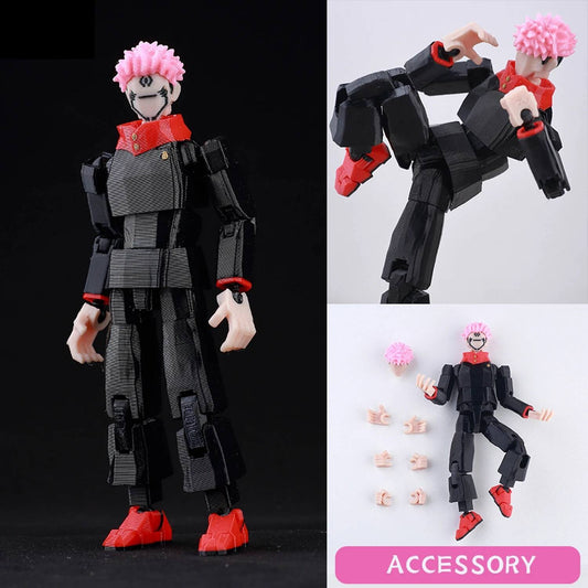 Figura articulada con armadura negra, pelo rosa, accesorios de manos y pies extraíbles, 13 cm