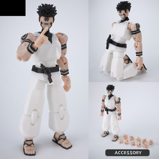 Figura Sukuna con kimono blanco con marcas negras, articulada, con accesorios y minifiguras
